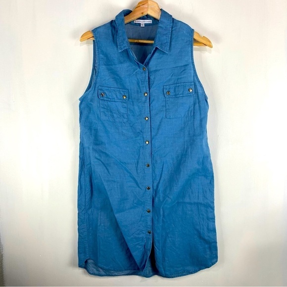 Amanda Uprichard Full Snap Down Up Collared Chambray Shirt Mini Dress Size Large - Picture 1 of 5